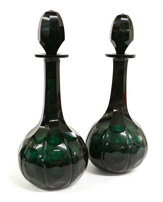 Lot 3 - A Pair of Green Glass Mallet Decanters and...