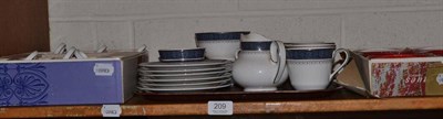 Lot 209 - A Wedgwood Clementine six piece coffee set boxed, a Doulton Sherbrooke tea set and six glass...