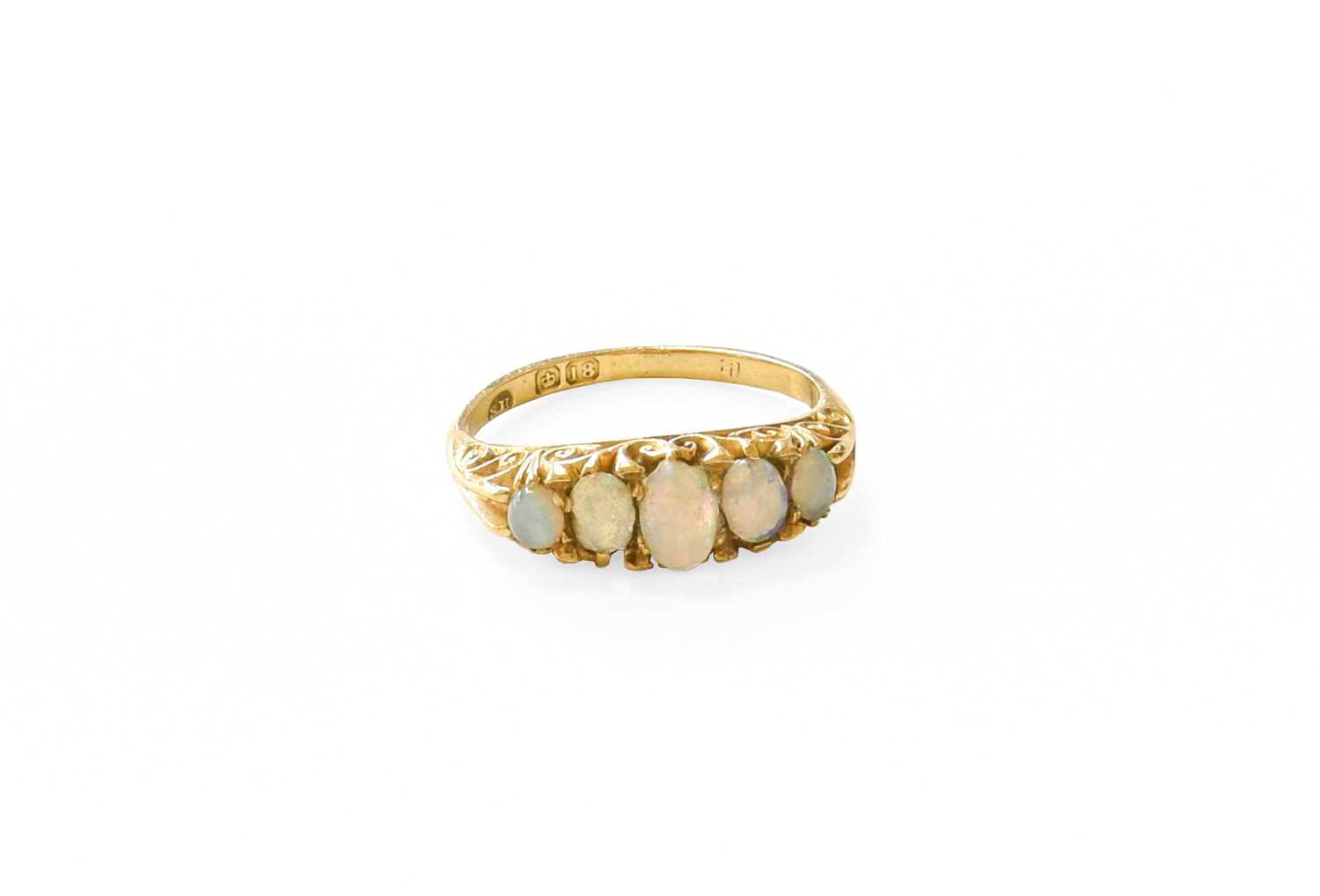Lot 123 - An 18 Carat Gold Opal Five Stone Ring, the...