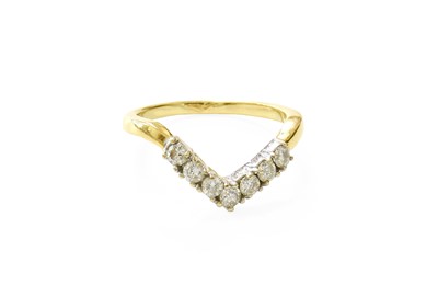 Lot 393 - An 18 Carat Gold Diamond Wishbone Ring, seven...