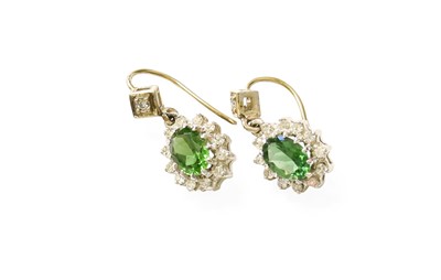Lot 66 - A Pair of Green Tourmaline and Diamond Cluster...