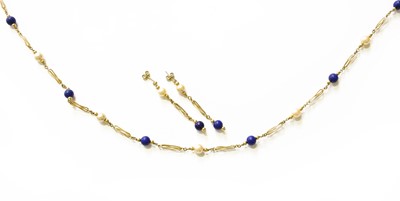 Lot 100 - A 9 Carat Gold Lapis Lazuli and Cultured Pearl...