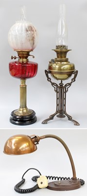 Lot 141 - A Victorian Brass Based Oil Lamp, with...
