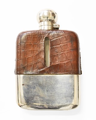 Lot 81 - A George V Silver Mounted Glass Hip Flask,...