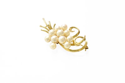 Lot 40 - A Cultured Pearl Spray Brooch, by Mikimoto,...