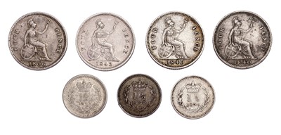 Lot 89 - Assorted Groats and Threehalfpences, 7 coins...