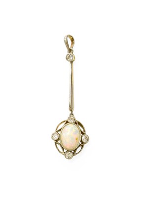 Lot 110 - An Opal and Diamond Pendant, the oval cabochon...