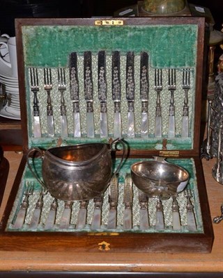 Lot 233 - Cased set of fruit eaters, silver quaich and sucrier (3)