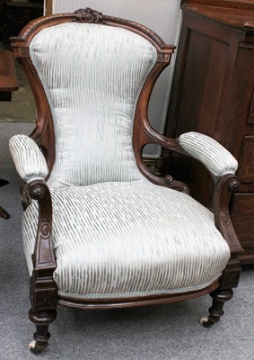 Lot 1063 - A Victorian Carved Rosewood Part Upholstered...