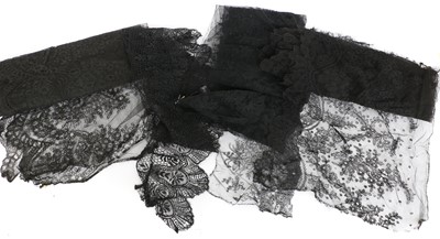 Lot 2056 - Early 20th Century Black Lace comprising a...