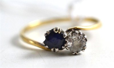 Lot 240 - Diamond and sapphire ring, stamped '18ct' and 'plat'