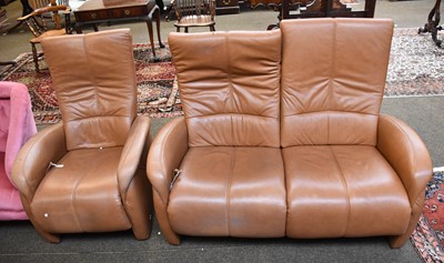 Lot 1350 - A Leather Upholstered Reclining Two Seat Sofa...