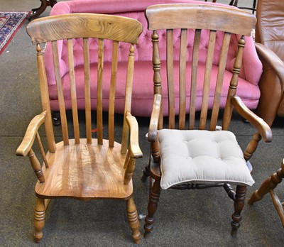 Lot 1348 - A Victorian Ash and Elm Slat Back Kitchen...