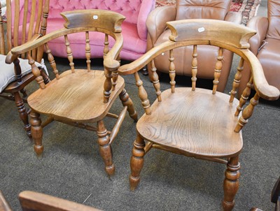 Lot 1347 - A Pair of Ash and Elm Smokers Bow Armchairs (2)