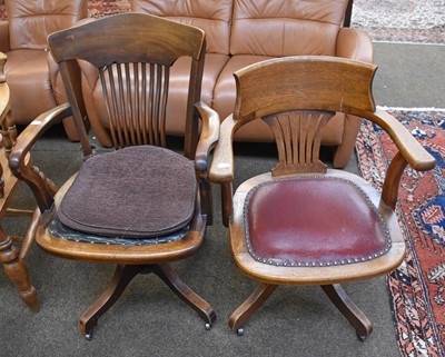 Lot 1346 - A 1920s Oak Swivel Office Chair, together with...