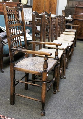 Lot 1334 - A Mixed Set of Eight Rush Seated Hardwood...