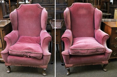 Lot 1315 - A Pair of Queen Anne Style Wing Back Armchairs,...