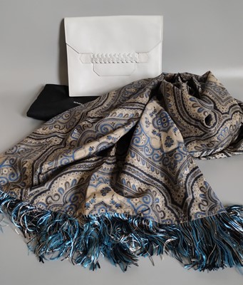 Lot 1084 - Saint Laurent Rive Gauche Blue and Silver Silk...