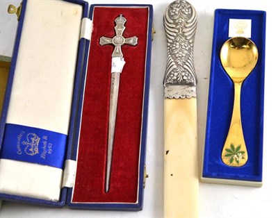 Lot 250 - Jenson spoon, silver knife and page turner