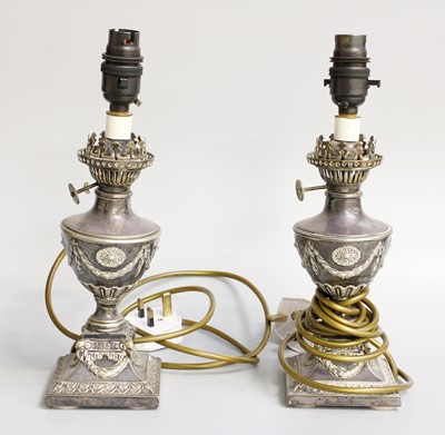 Lot 138 - A Pair of Silver Plated Small Oil Lamps,...