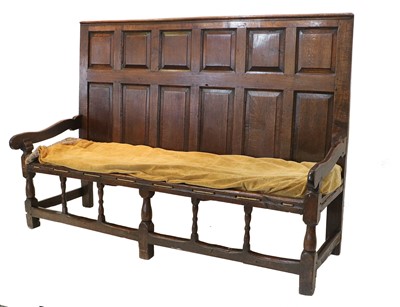 Lot 1104 - A Late 18th Century Joined Oak Settle, the...