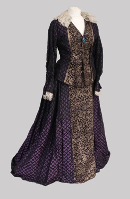 Lot 19th Century Purple and Black Silk Brocade Two...