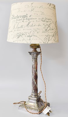 Lot 141 - A Silver Plated Table-Lamp, on square base...