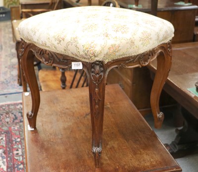 Lot 1197 - A French Carved Stool, with floral needlework...