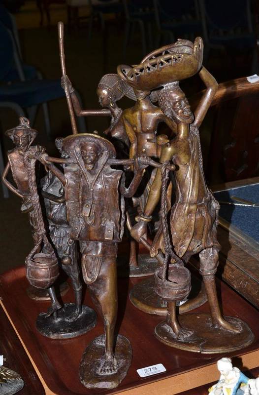 Lot 279 - Six assorted 20th century African bronze figures