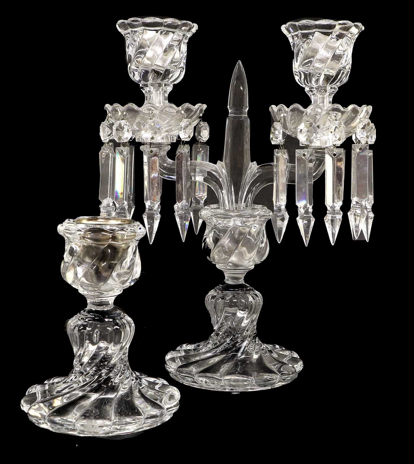 Lot 18 - A Baccarat Glass Twin-Light Candelabrum,...