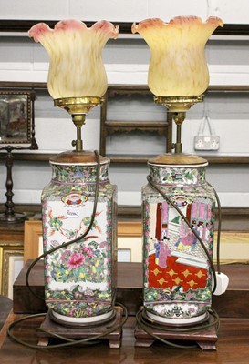 Lot 162 - A Pair of Famille Rose Decorated Canton Vases...