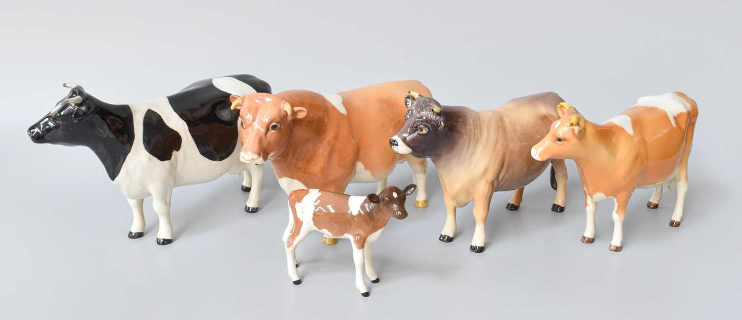 Lot 2 - Beswick Cattle Comprising; Guernsey Bull and...