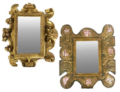 Lot 1322 - A Carved Gilt and Painted Wall Mirror,...