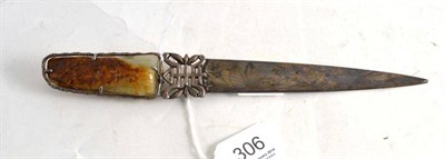 Lot 306 - A Chinese jade and silver mounted letter knife, circa 1900