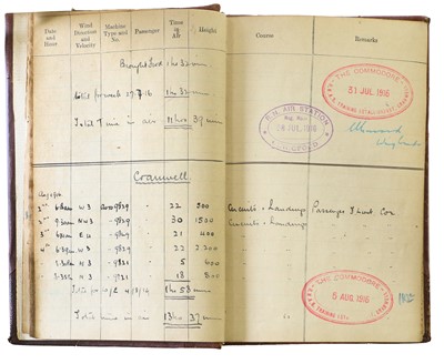 Lot 69 - WWI Pilot’s Flying Log Book. Strettell Miller...