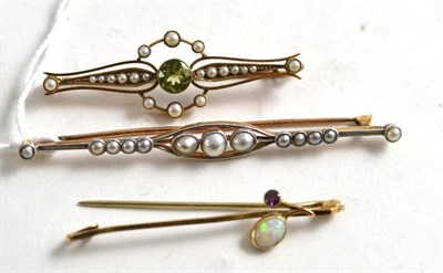 Lot 315 - Three brooches, pearl set and opal