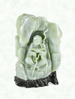 Lot 5 - ~ A Chinese Celadon Jade Inscribed “Luohan”...