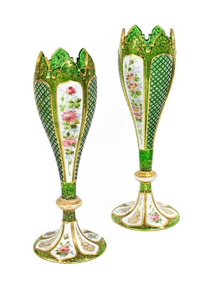 Lot 70 - A Pair of Bohemian White-Overlay Green Glass...