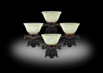 Lot A Set of Four Chinese Pale Celadon Jade Bowls,...