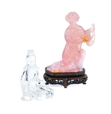 Lot 76 - A Chinese Rock Crystal Figure of Guanyin, in...