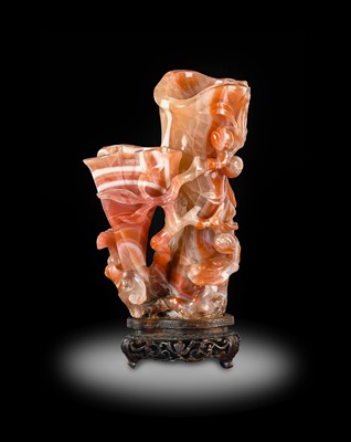 Lot A Chinese Carnelian Agate Double Vase, Qing...