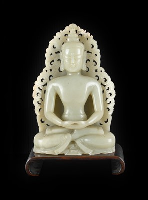 Lot 10 - ~ A Chinese Pale Celadon Jade Figure of Buddha,...
