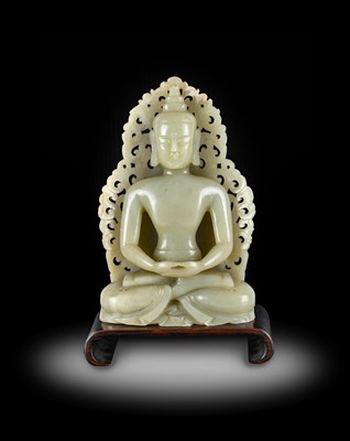 Lot A Chinese Pale Celadon Jade Figure of Buddha,...