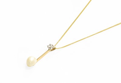 Lot 245 - A Pearl and Diamond Pendant on Chain, a round...