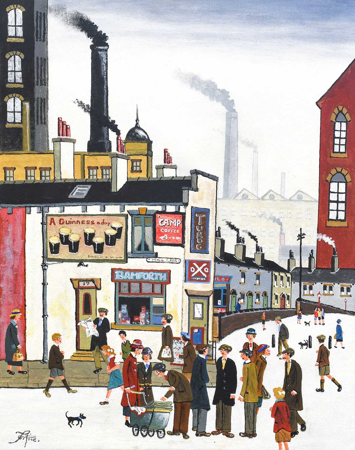 Lot 1003 - Allen Tortice (b.1949) Street scene with...