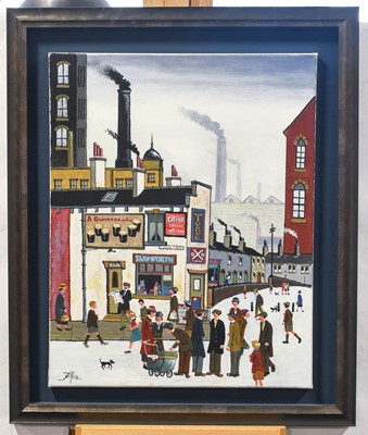 Lot 1003 - Allen Tortice (b.1949) Street scene with...