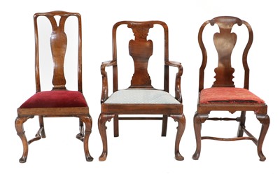 Lot 1249 - Three 18th Century Walnut Dining Chairs,...