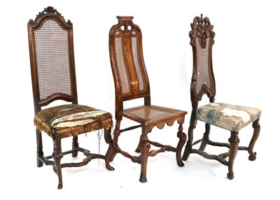 Lot 1212 - Three Walnut Cane-Back Dining Chairs,...