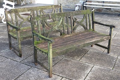 Lot 718 - A Pair of Teak Hardwood Garden Benches, 20th...