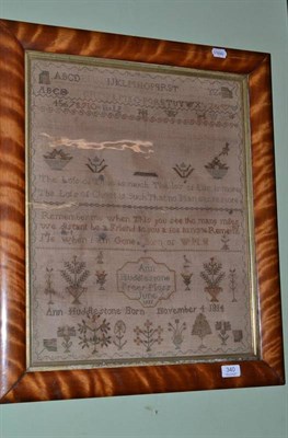 Lot 340 - Satinwood framed sampler worked by Ann Huddlestone Freer Moss, 1831, with alphabet and...